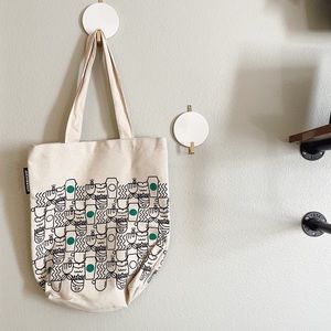 Starbucks vintage canvas travel tote bag - Siren coffee mug cup print